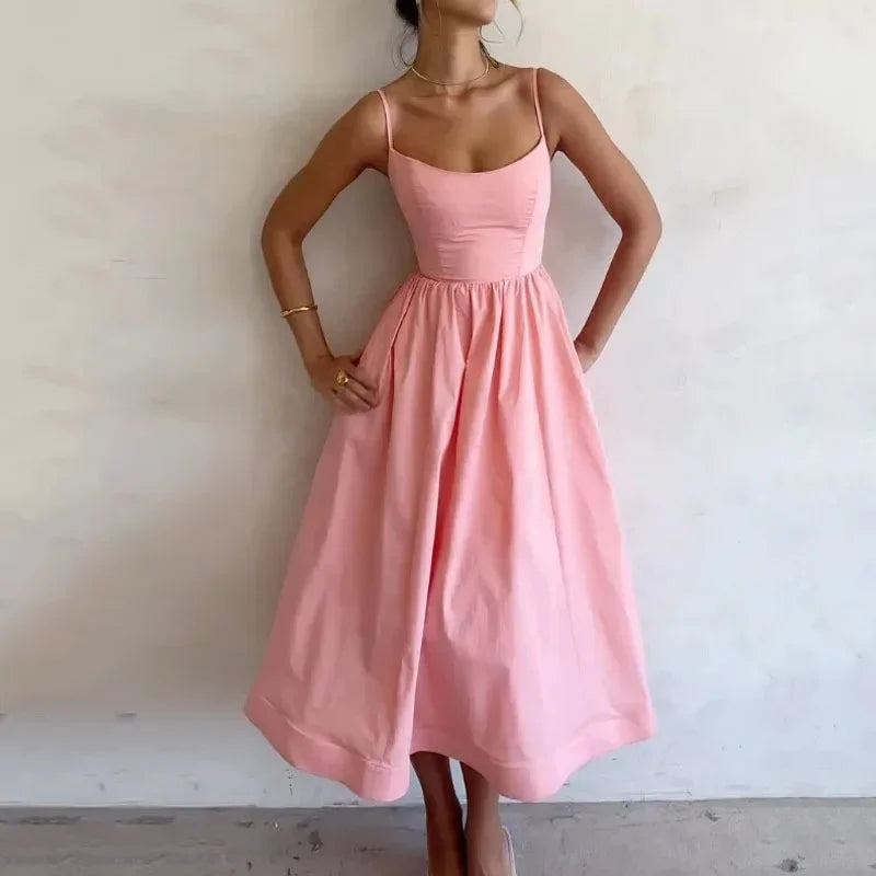 Elegant Spaghetti Strap A-Line Maxi Dress for Summer Parties