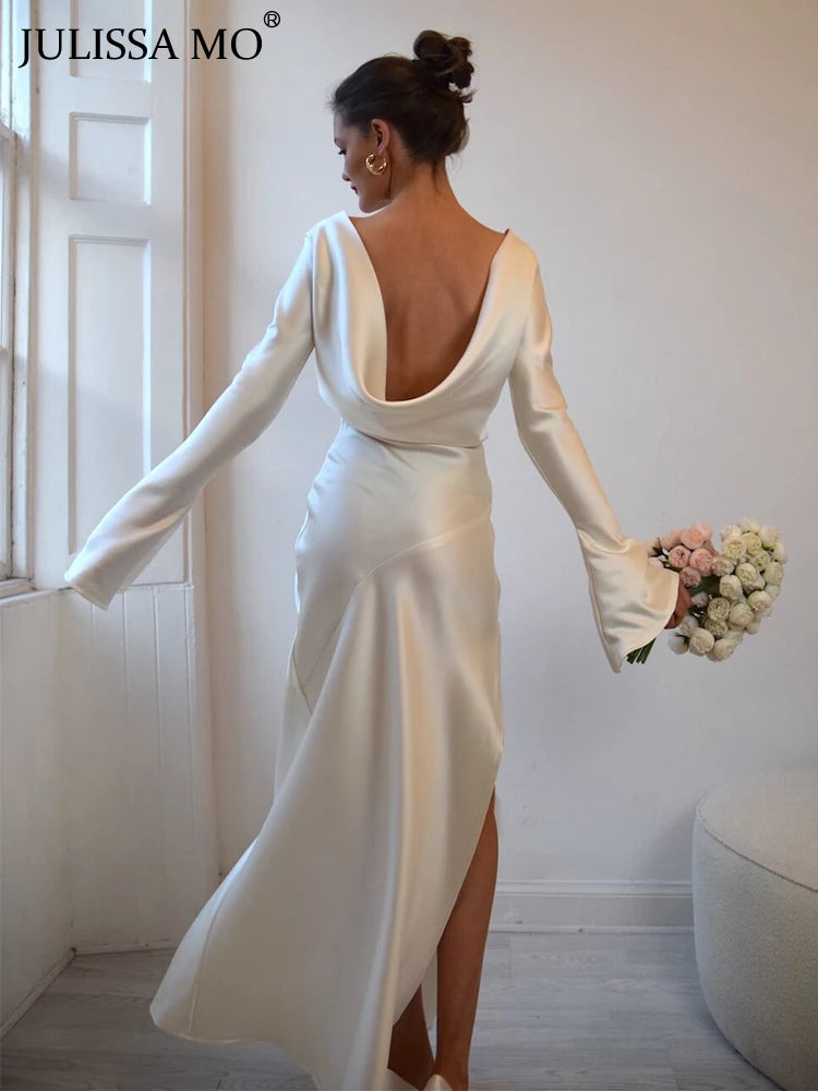 Elegant Women's Backless Satin Maxi Dress for Autumn Parties - Image 3