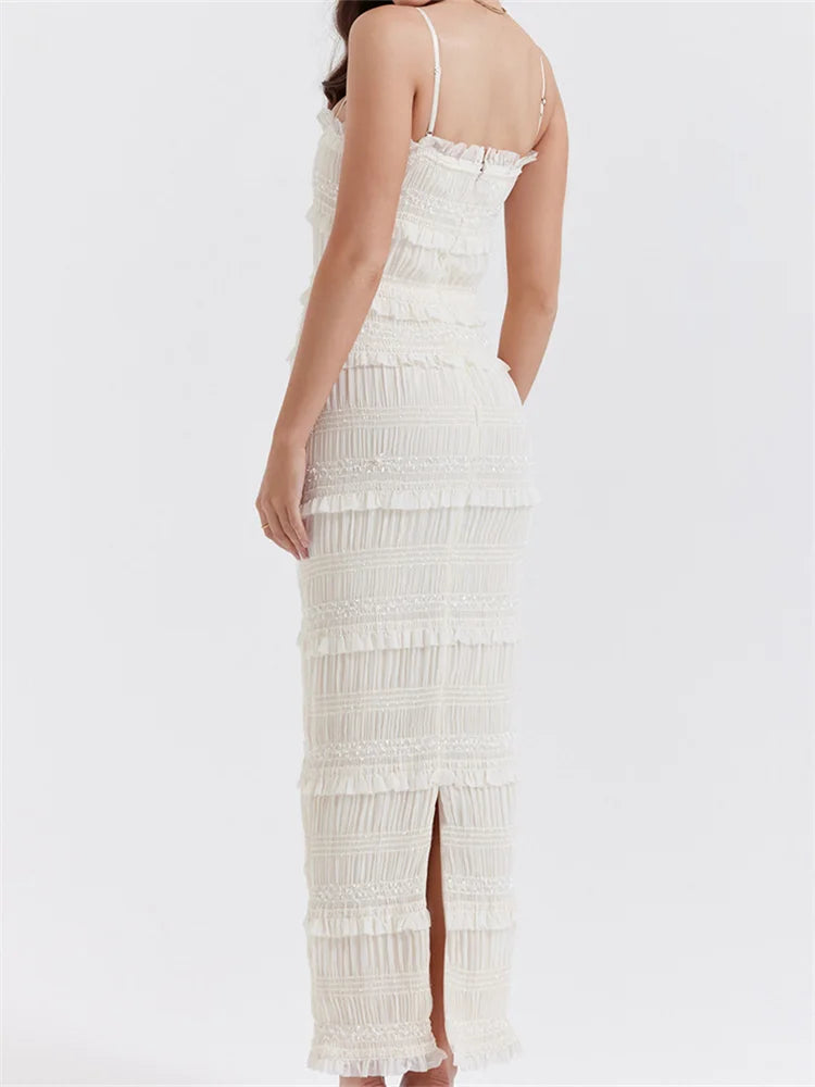 Y2K Ruched Sleeveless Sling Dress with Ruffles & Split - Image 7