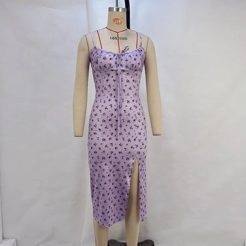 Elegant Floral Halter Split Summer Dress for Women - Image 7