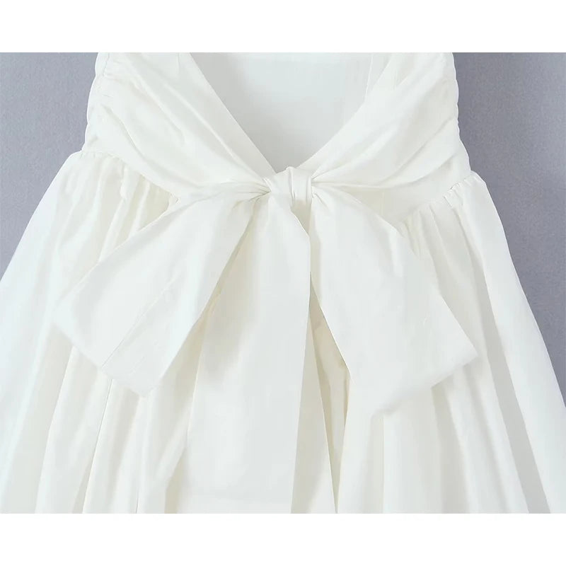 Sexy Backless White Summer Mini Dress with Irregular Bow - Image 7