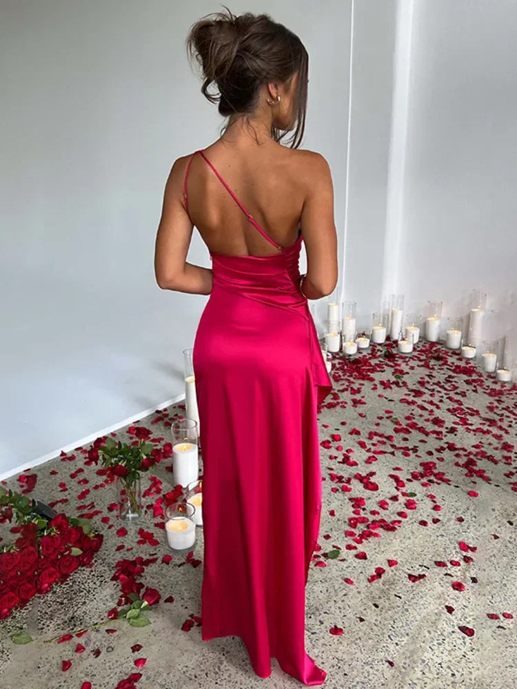Elegant One Shoulder Backless High Split Maxi Dress - Image 6