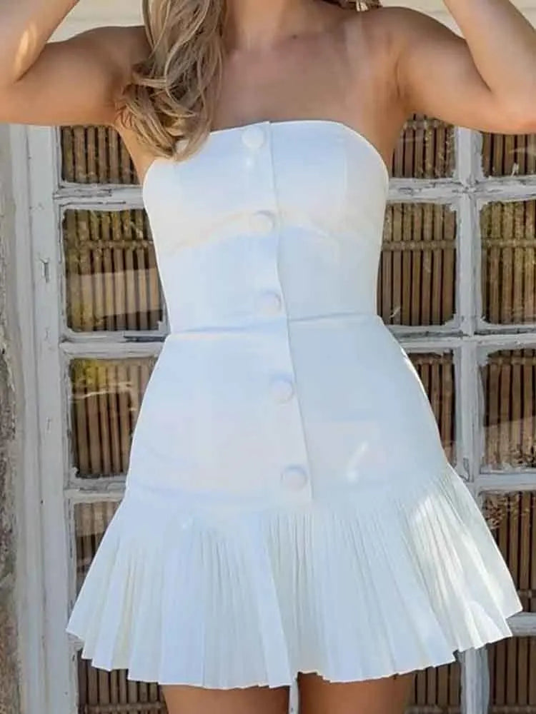 Elegant Strapless Ruffle Backless Mini Summer Party Dress - Image 4