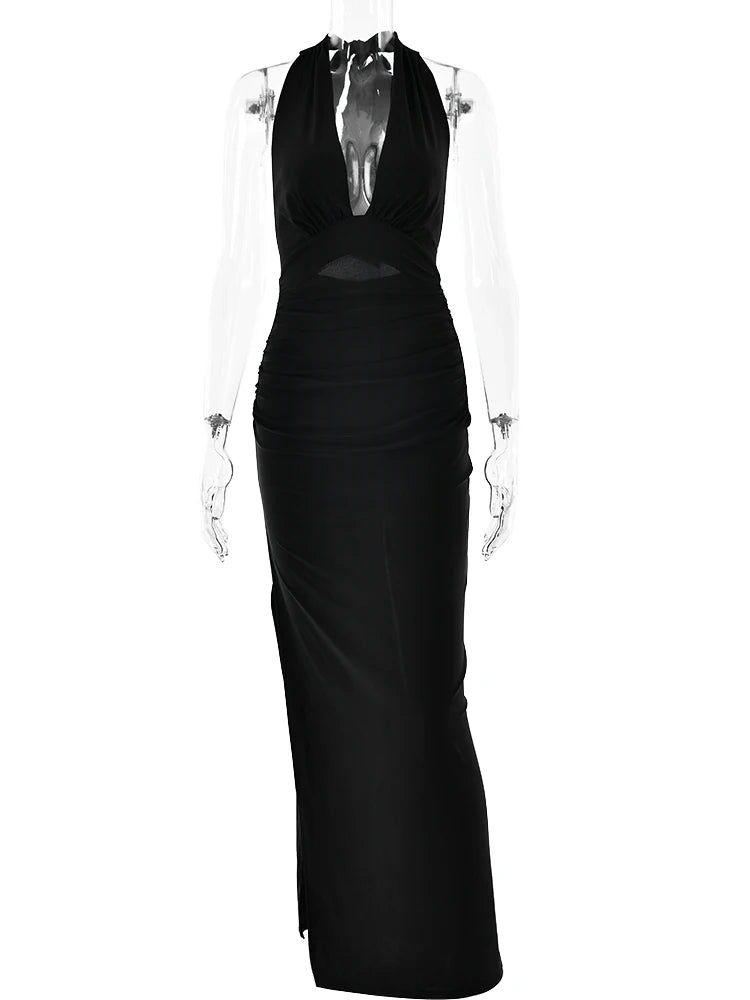 Elegant Yellow Backless High Slit Maxi Dress for Summer - Image 8