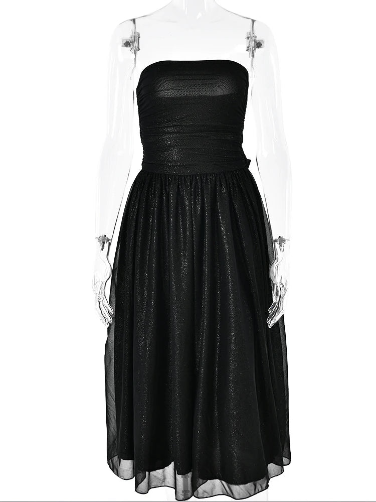 Elegant Strapless Glitter Ruffle Backless Party Dress for Women - Image 6