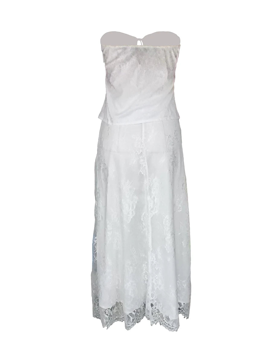 Floral Lace Strapless Tube Top and Bodycon Skirt Set - Image 6