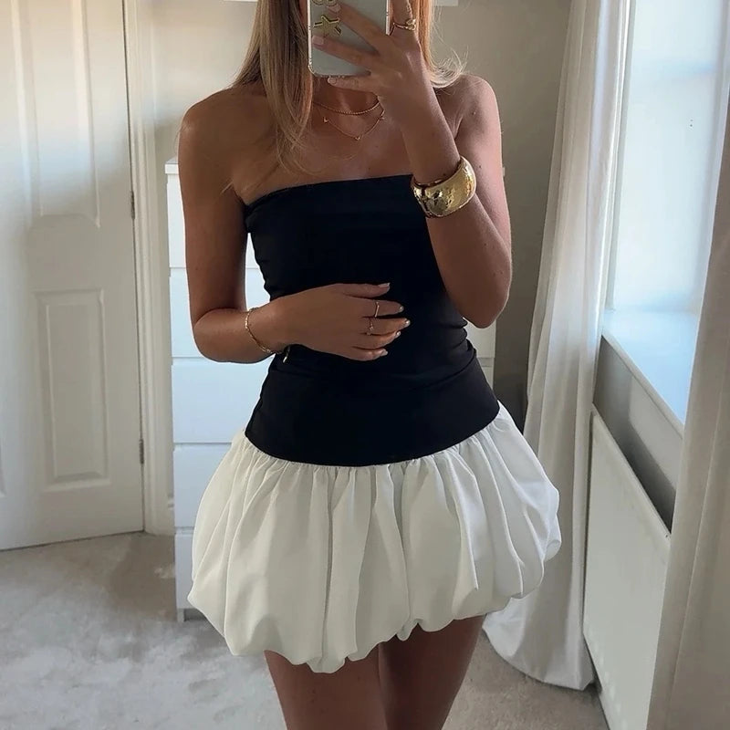 Vintage Off-Shoulder Puff Bubble Mini Dress for Parties - Image 10
