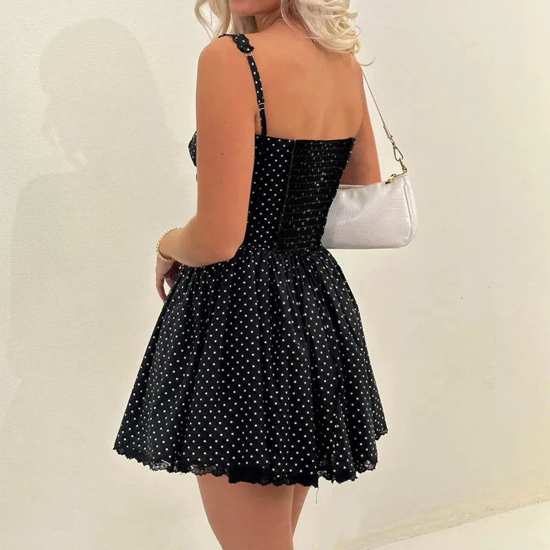 Chic Vintage Polka Dot A-Line Dress with Lace Trim - Image 8