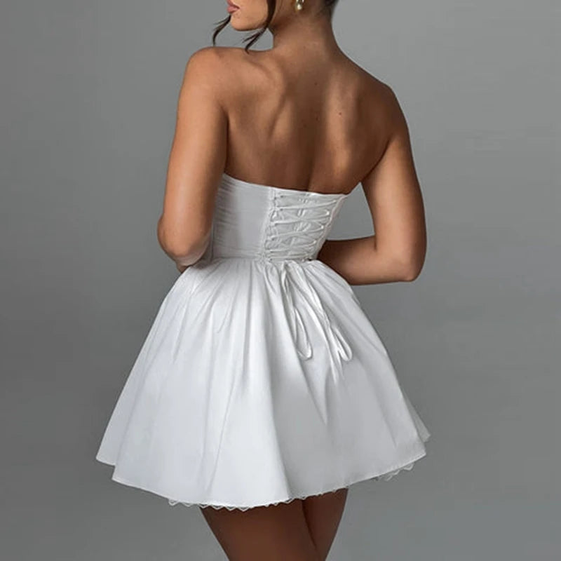 Elegant Off-Shoulder Lace Trim Tube Mini Dress - Image 6