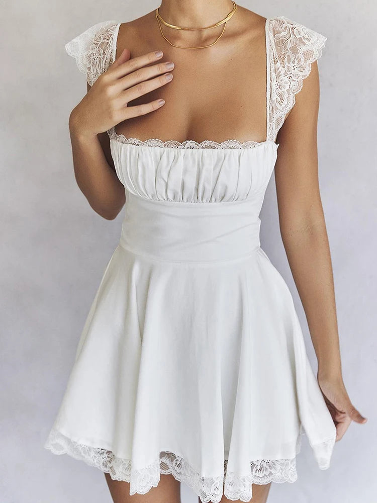 Vintage Lace Trim Backless Summer Dress for Women - Image 3
