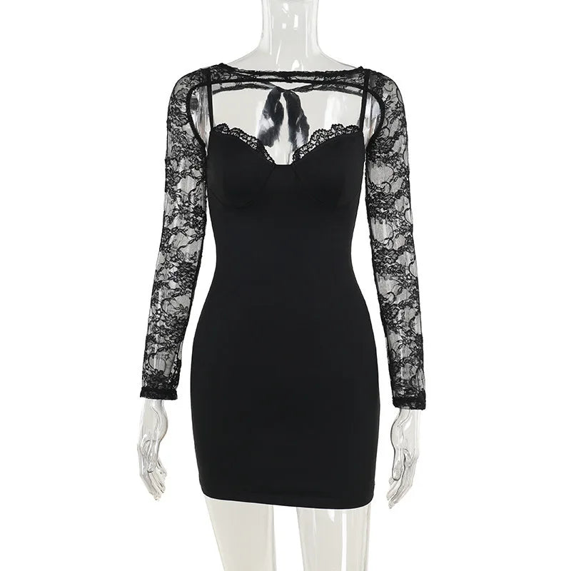 Elegant Hollow Out Lace Backless Bodycon Mini Dress - Image 6