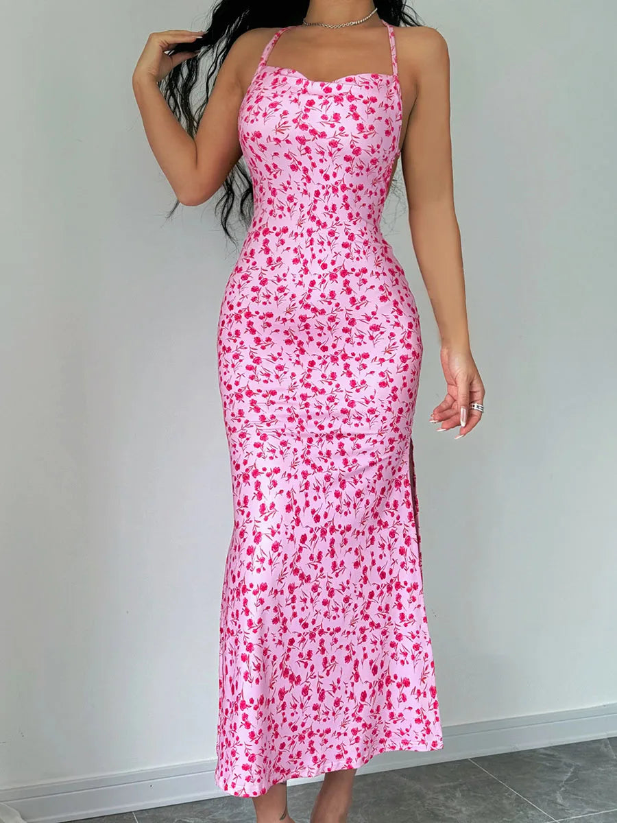 Floral Halter Neck Summer Dress for Beach Parties - Image 4