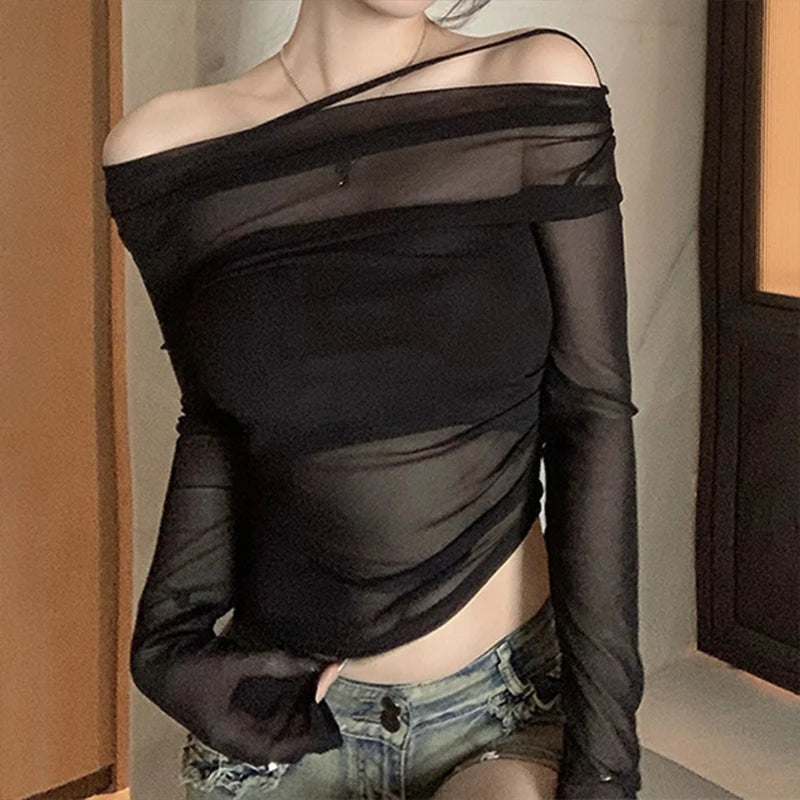 Elegant Off-Shoulder Long Sleeve Crop Top for Women - Image 8