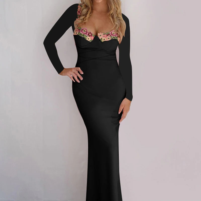 Elegant Floral Patchwork A-Line Party Dress for Women - Image 6
