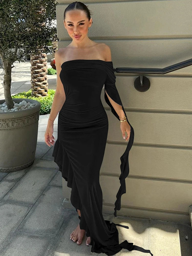 Elegant One Shoulder Ruffle Maxi Dress for Summer Events - Image 6