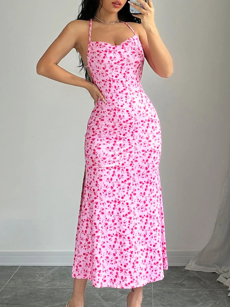 Floral Halter Neck Summer Dress for Beach Parties - Image 5