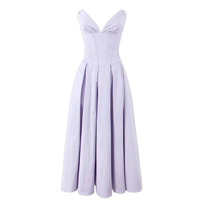 Elegant Deep V Pleated Strapless Evening Dress for Women - Image 4