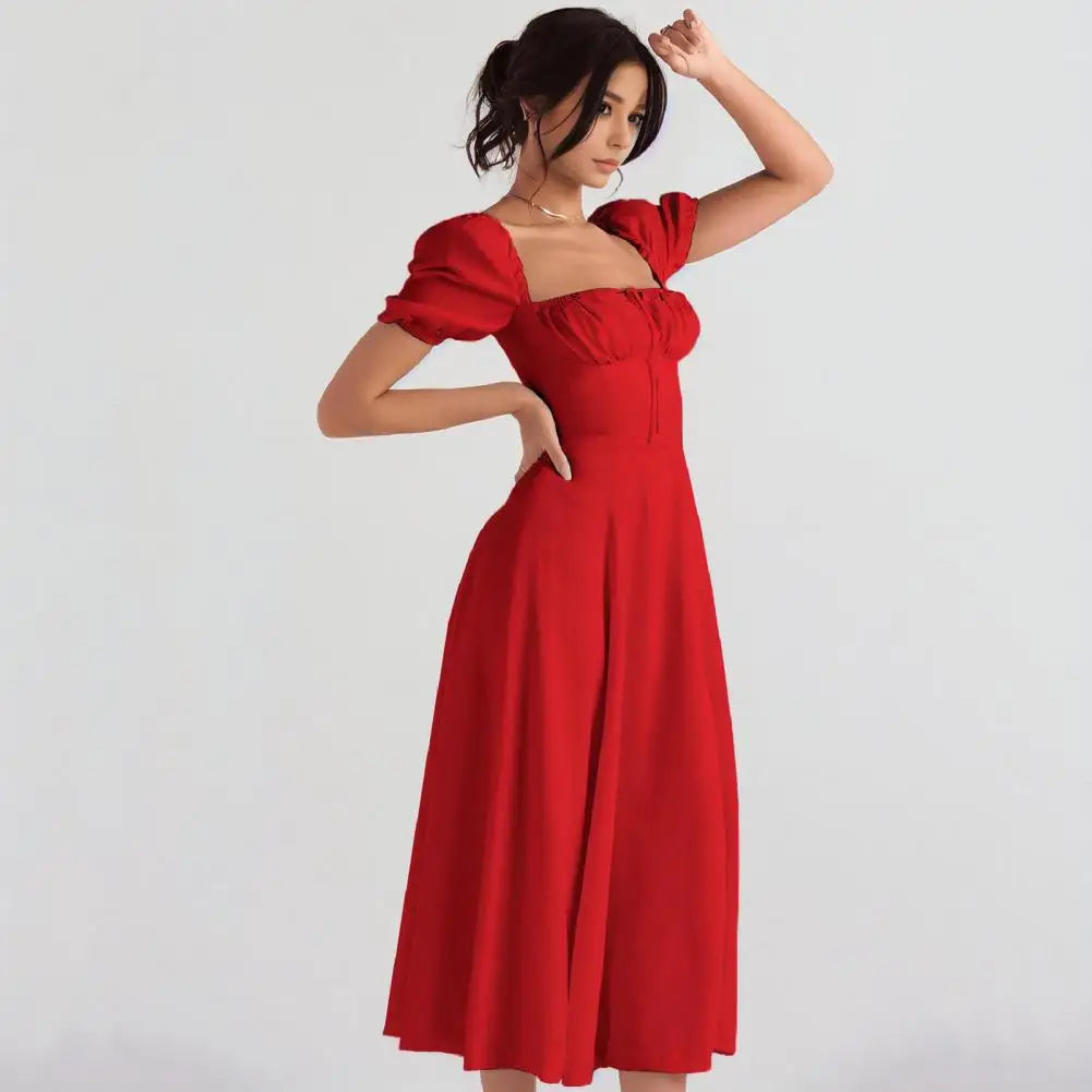 Elegant Tiered Midi Dress with Lace-Up Straps for Women - Image 8