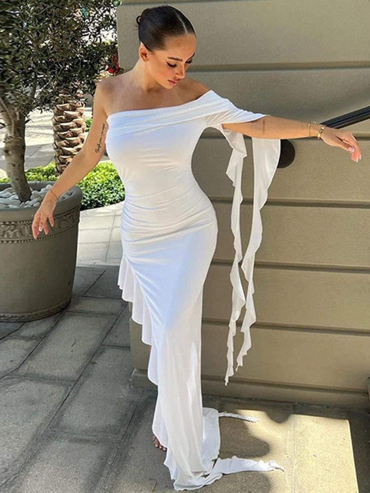 Elegant One Shoulder Ruffle Maxi Dress for Summer Events - Image 3