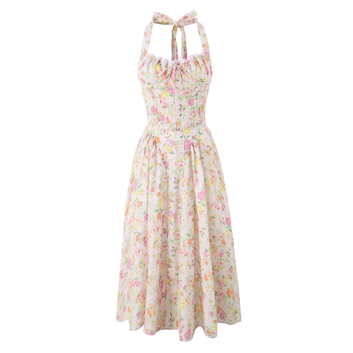 Floral Lace Trim Backless Midi Dress for Women - Image 4