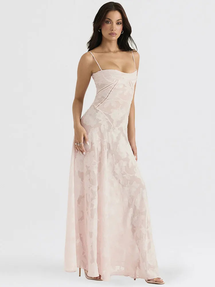 Elegant Backless Maxi Dress for Women - Spaghetti Strap A-line - Image 7