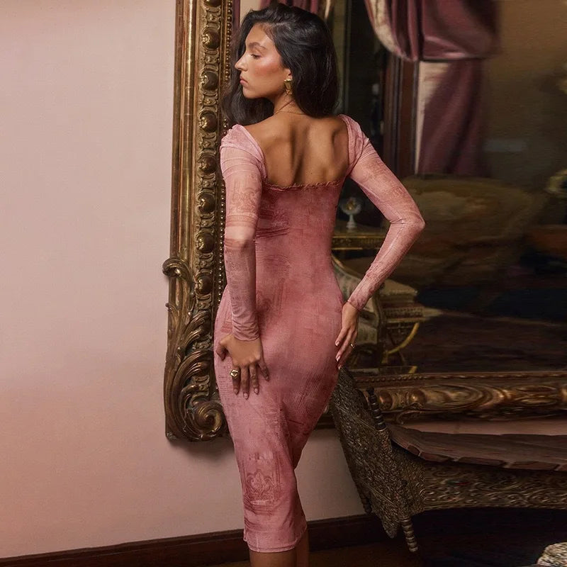 Elegant Pink Lace Splicing Long Dress for Parties - Image 3