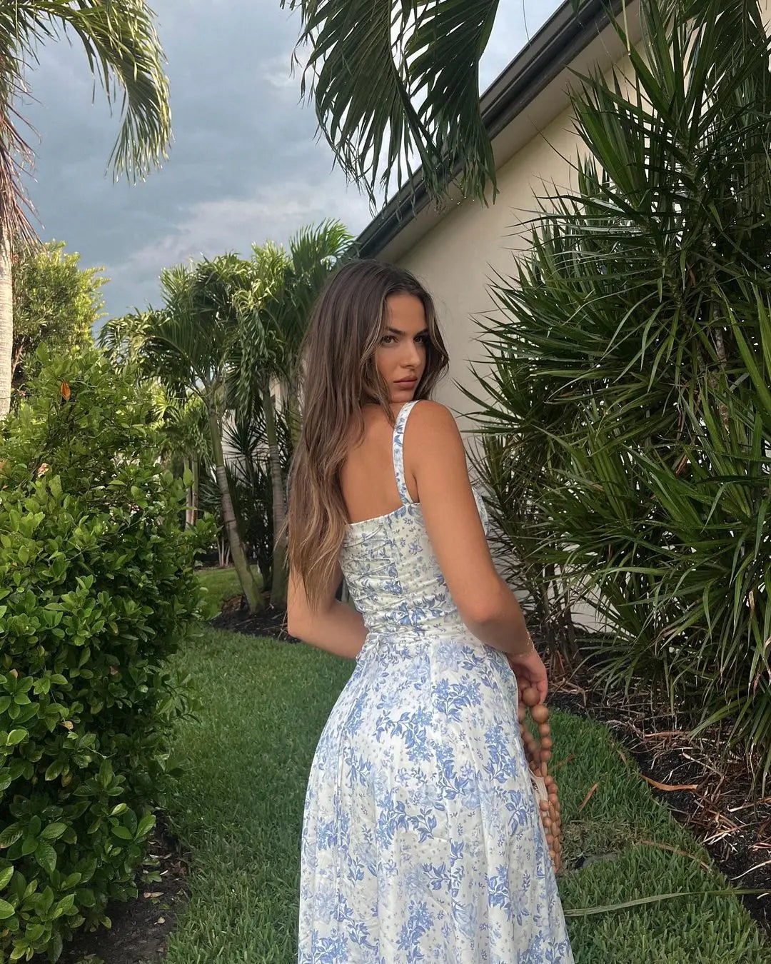 Floral Print Midi Sling Dress with Front Slit - Image 3