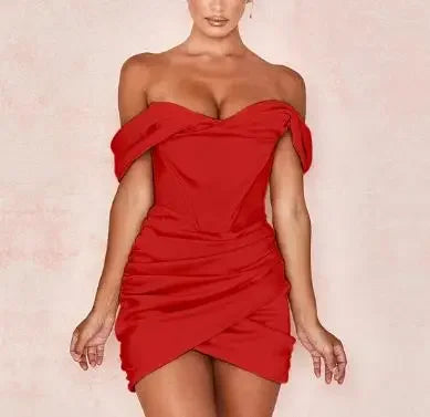 Sexy Satin Off-Shoulder Ruched Mini Dress for Parties - Image 8