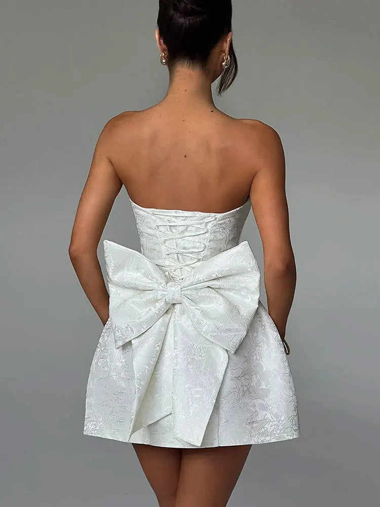 Elegant Off-Shoulder Jacquard Mini Dress for Summer Parties - Image 5