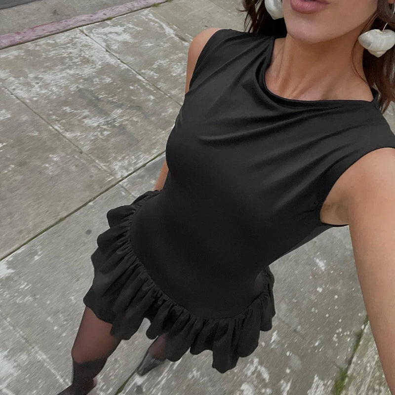 Elegant Layered Ruffled Hem Sleeveless Cocktail Dress - Image 7