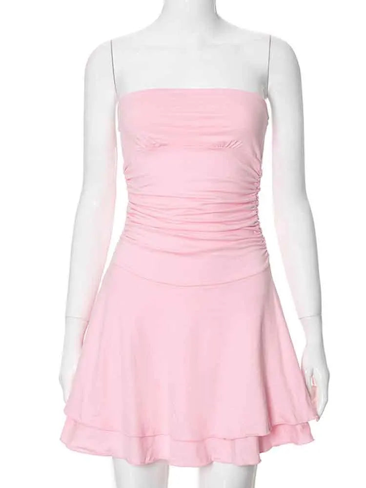 Elegant Strapless White Backless Ruffle Mini Dress for Women - Image 11