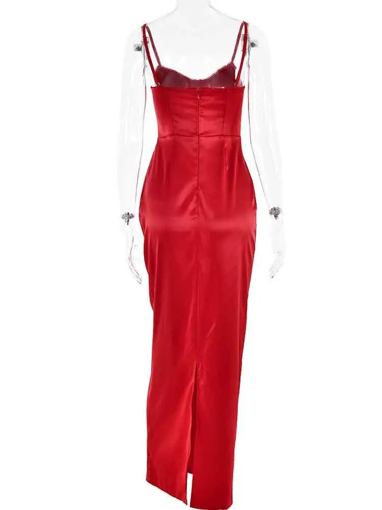 Elegant Red Satin Backless Maxi Dress for Parties - Image 6