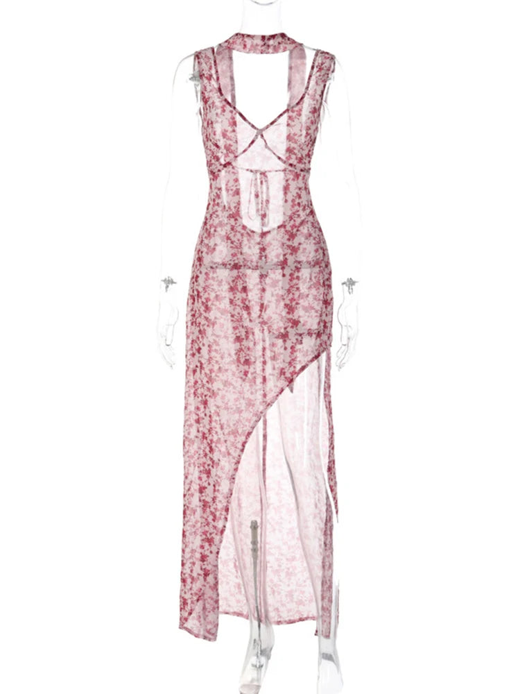 Floral Print Chiffon Maxi Dress with Side Slit - Image 7