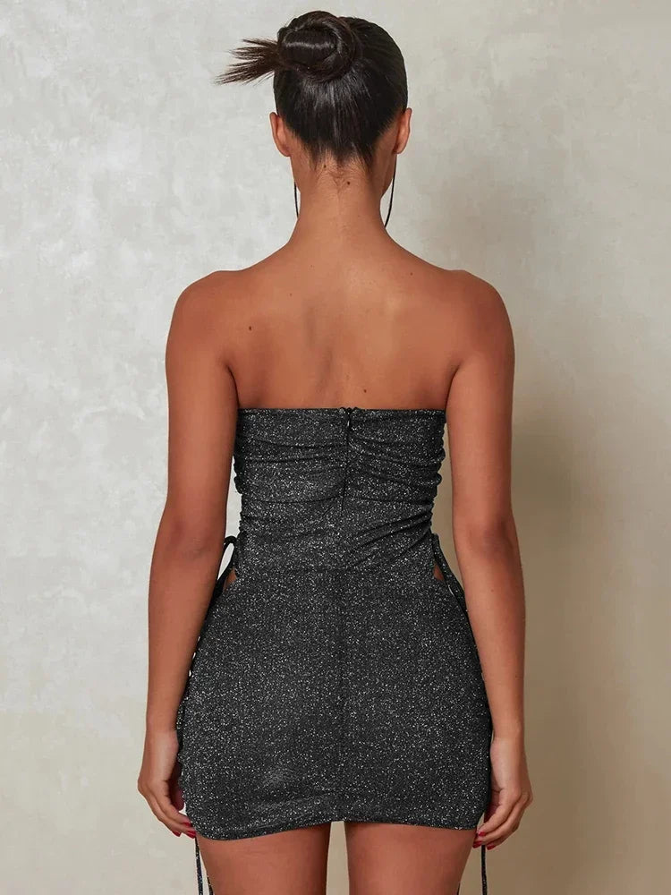 Glitter Strapless Bodysuit & Mini Skirt Set for Parties - Image 6