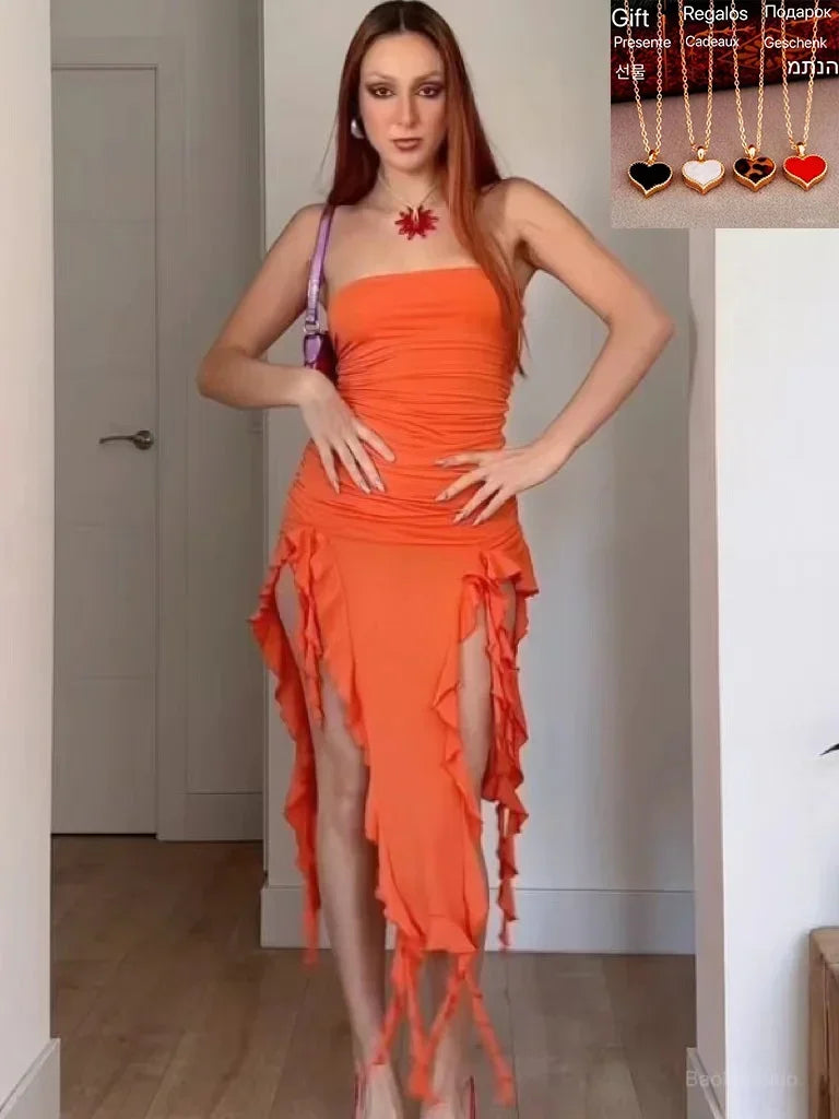 Elegant Off-Shoulder Ruffle Midi Dress for Beach Holidays