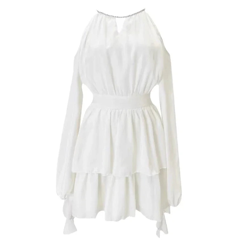 Summer Beige Ruffle Chiffon Strapless Mini Dress - Image 6