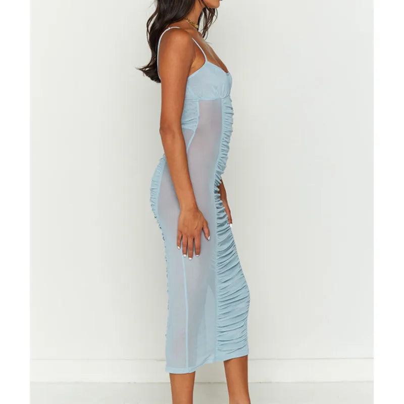 Elegant See-Through Spaghetti Strap Bodycon Summer Dress - Image 4