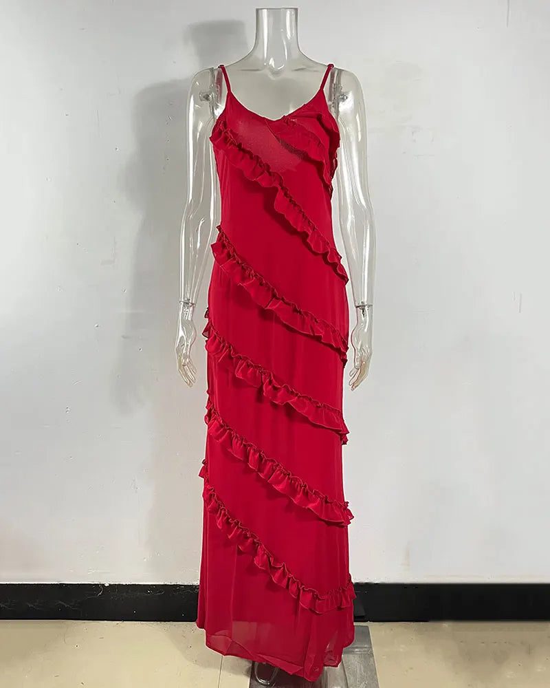 Elegant Ruffle V Neck Maxi Dress for Summer Parties - Image 6