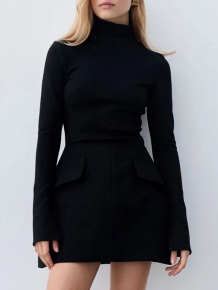 Elegant Red Turtleneck Mini Dress for Women - Autumn Style - Image 6