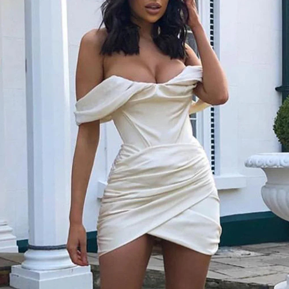 Sexy Satin Off-Shoulder Ruched Mini Dress for Parties - Image 4