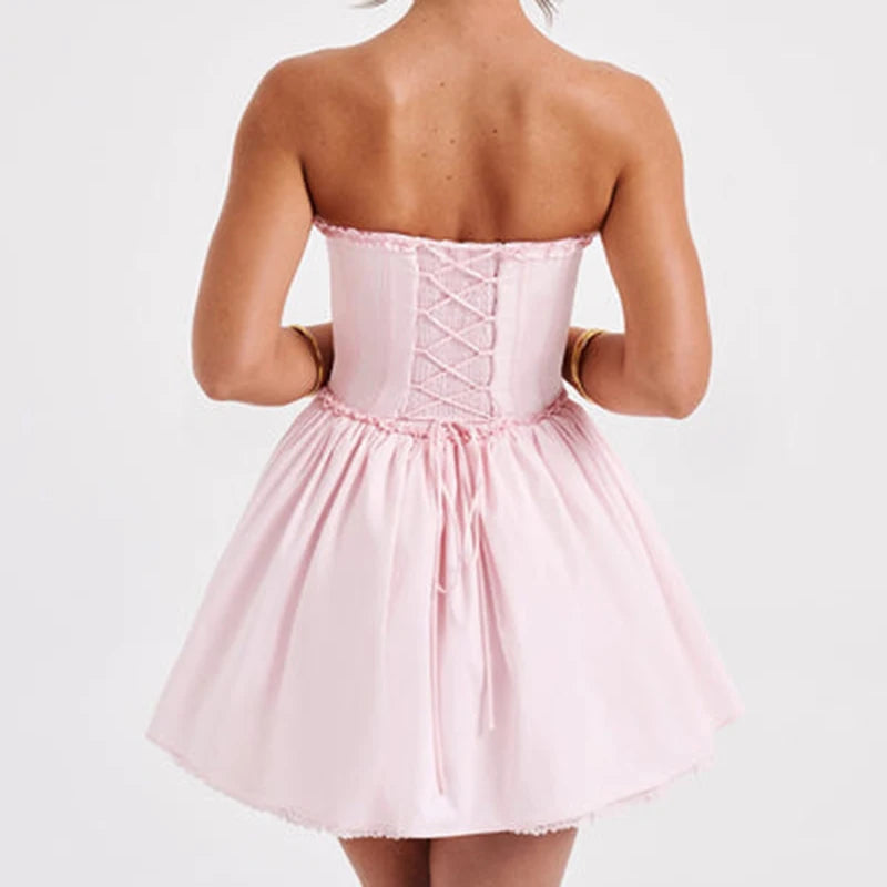 Strapless Lace Trim Backless Mini Dress for Women - Image 7