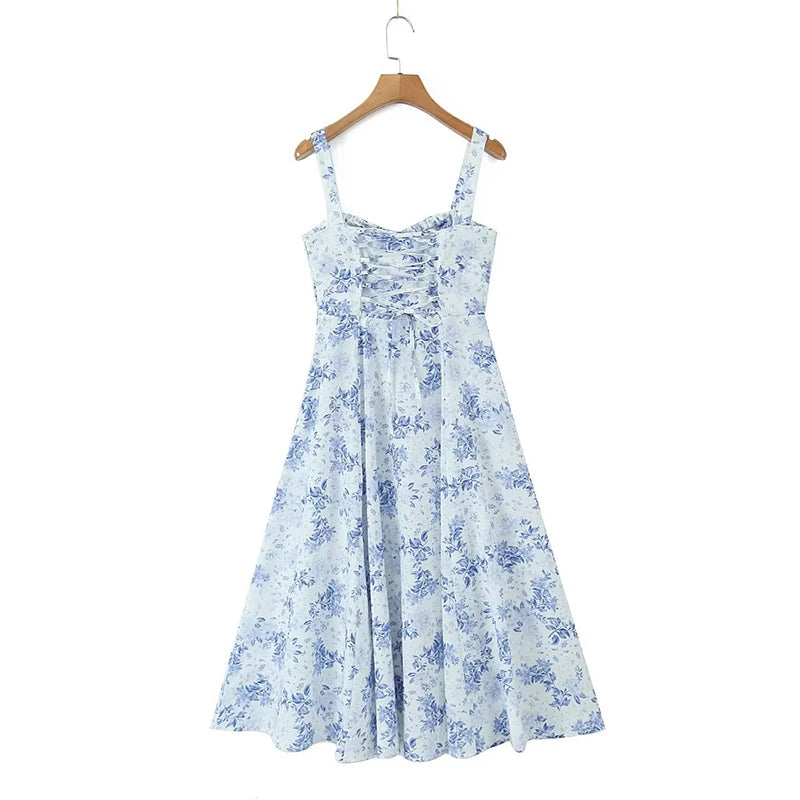 Floral Print Midi Sling Dress with Front Slit - Image 5