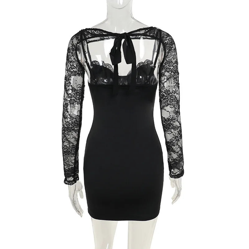 Elegant Hollow Out Lace Backless Bodycon Mini Dress - Image 7