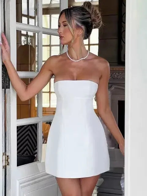 Elegant White A-Line Square Collar Evening Party Dress - Image 11
