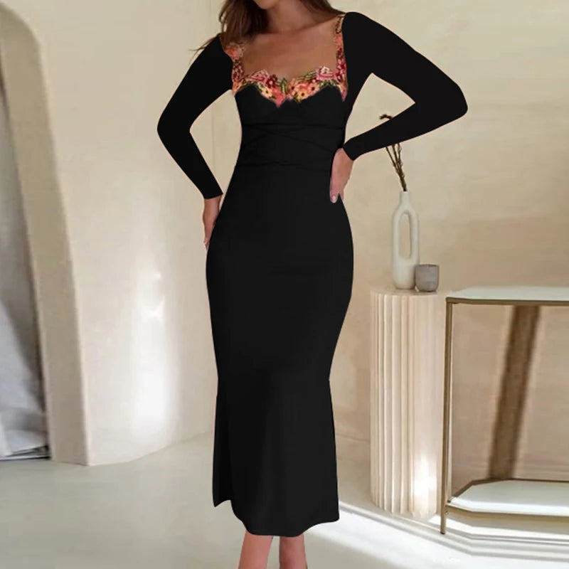 Elegant Floral Patchwork A-Line Party Dress for Women - Image 5