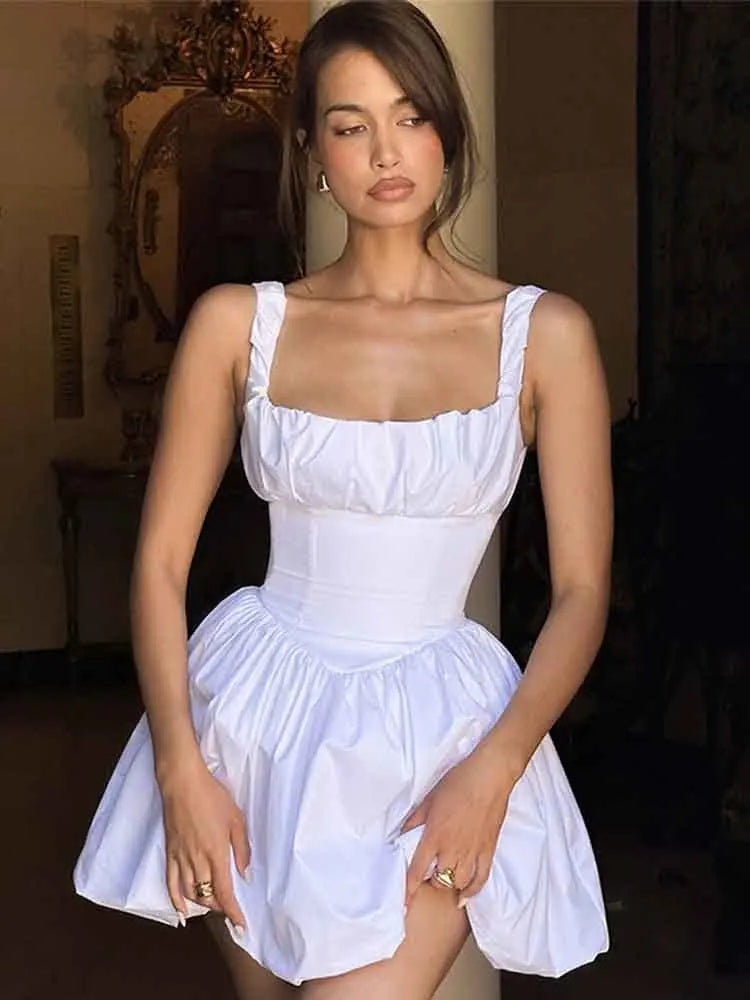 Elegant White Backless Ruffle Mini Evening Dress for Women
