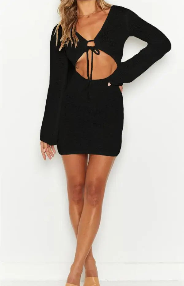 Elegant Women's Long Sleeve Bodycon V-Neck Mini Dress - Image 6