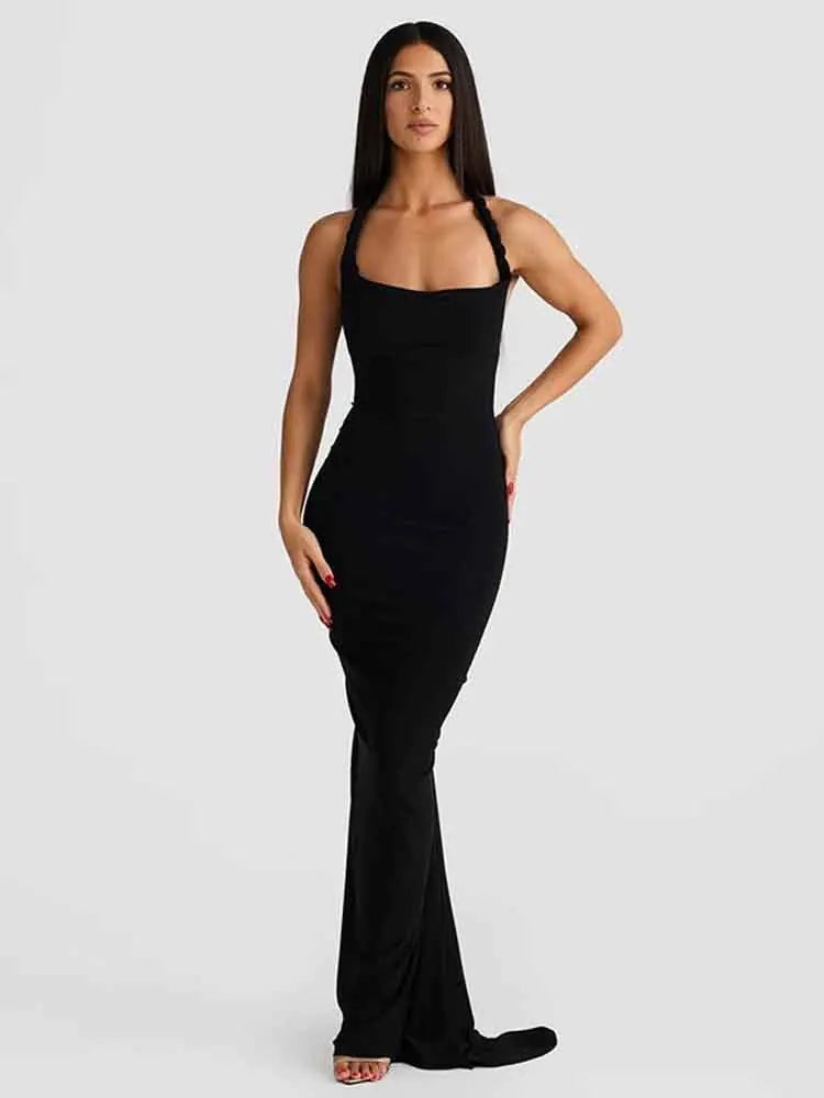 Elegant Off-Shoulder Pleated Backless Maxi Evening Dress - Image 6