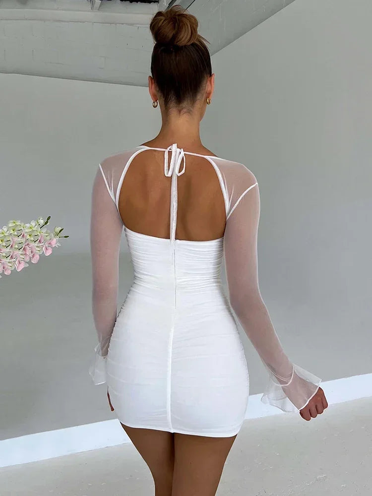 Elegant Backless Mini Dress with Mesh Sleeves for Parties - Image 4