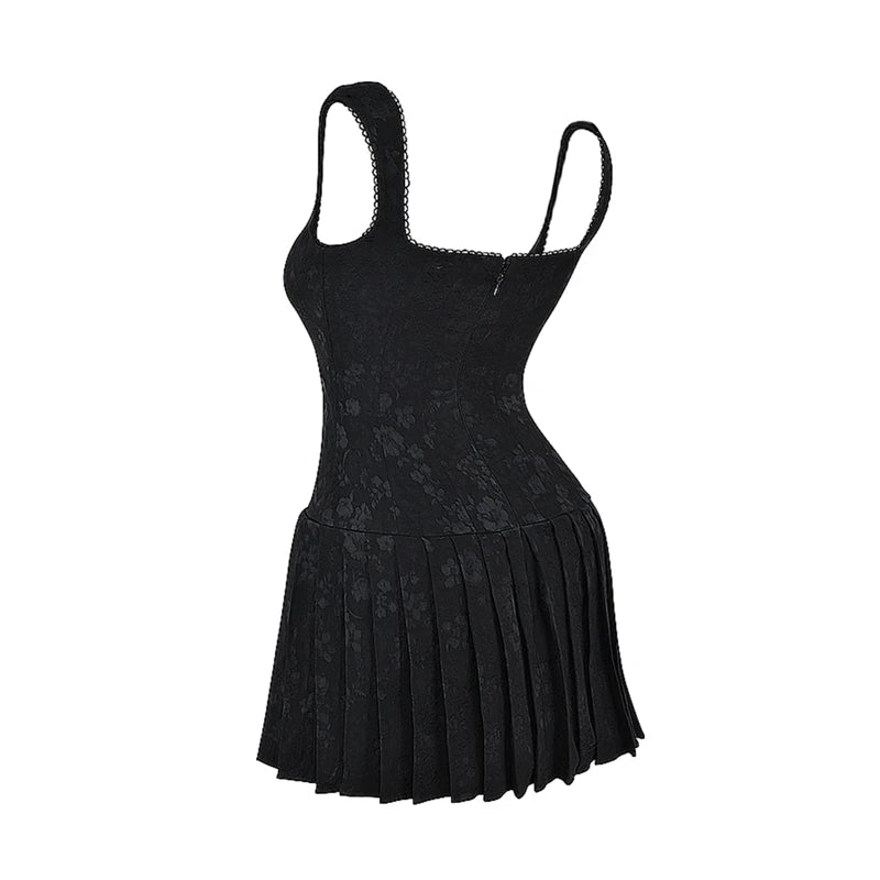 Elegant Sleeveless Jacquard Dress with Cross Tie-Up Design - Image 6
